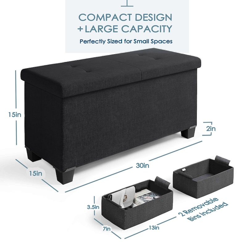 Empyrean Tuffted Folding Foot Rest Storage Ottoman Bench with Storage Bins