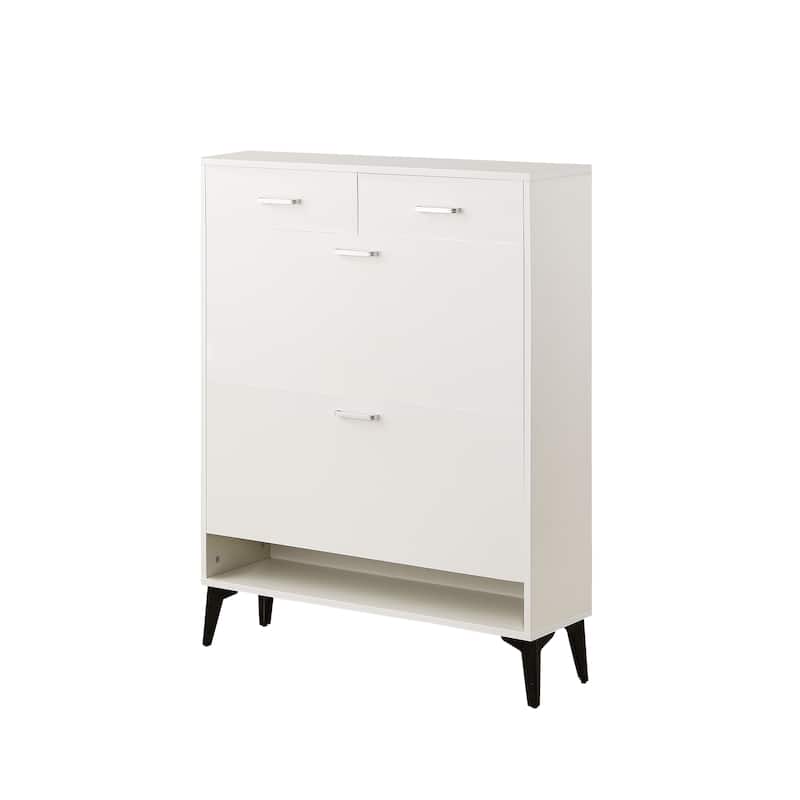 Modern Wood Shoe Storage Cabinet - 2 Flip Drawers and Drawer
