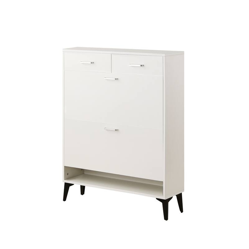 Shoe Cabinet with 2 Flip Drawers & 2 Drawers, Free Standing Tipping Bucket Organizer, Shoe Rack with Adjustable Shelves