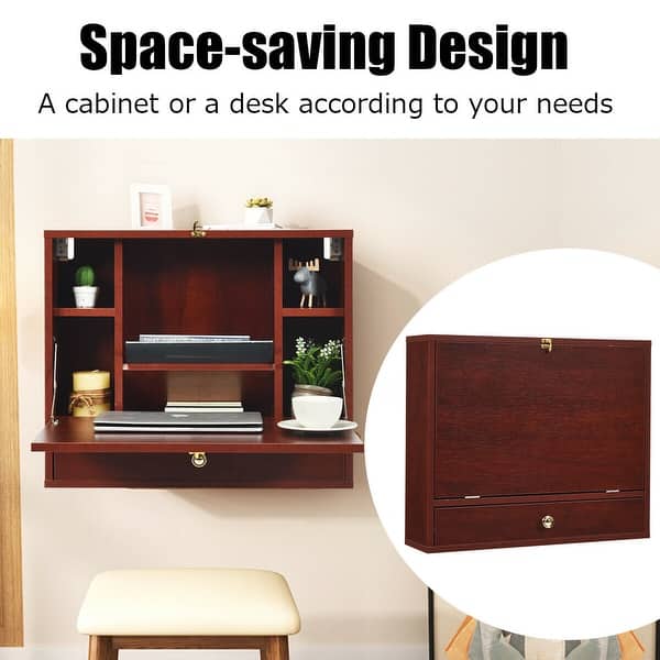 Shop Gymax Wall Mounted Folding Laptop Desk Hideaway Organizer Storage On Sale Overstock 28000878