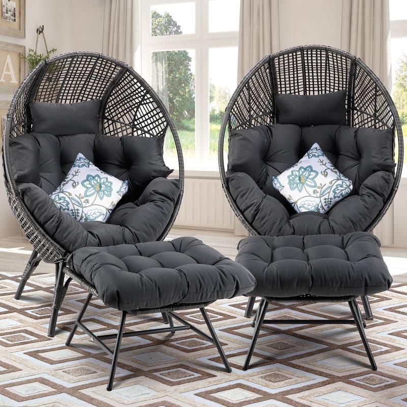 FINCATI Oversized Wicker Egg Chair with Ottoman Indoor Outdoor Accent Chair