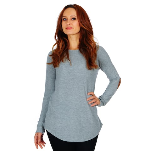 Simply Ravishing Brushed Knit Sweater Top w/ Elbow Patch (Size: S-5X)