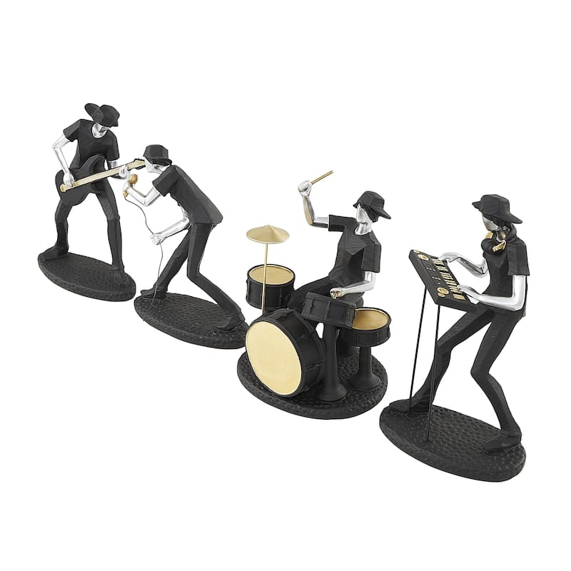 Polystone Musician Rock Band Decorative Sculpture with Gold and Silver Accents - Set of 4 Black - Roche River Decor