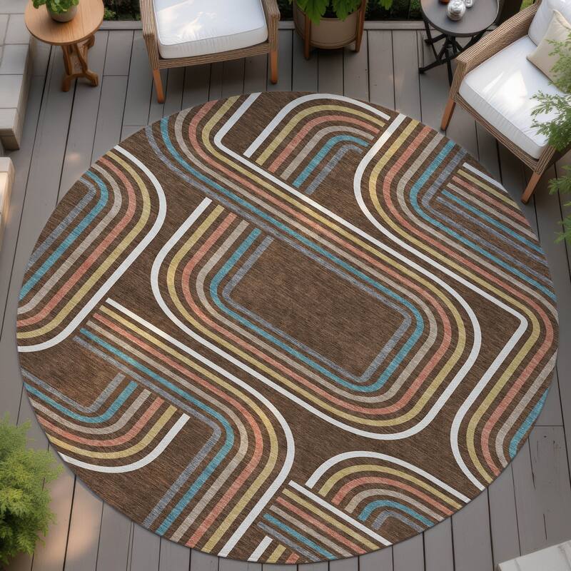 Machine Washable Indoor/ Outdoor Modern Leawood Chantille Rug - Chocolate - 8' x 8'
