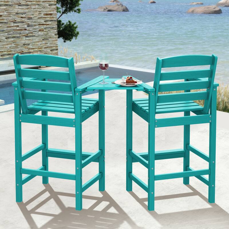 HDPE 2-Piece High Bar Stool Set with Umbrella-Compatible Connecting Panel