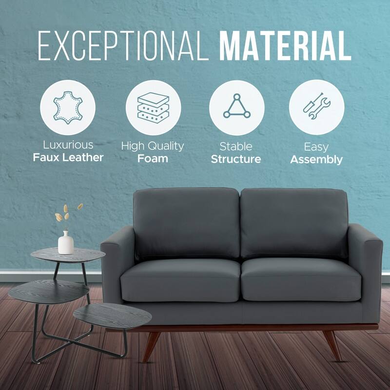 Chester Modern 2-Seater Loveseat - Leather or Mesh Sofa with Solid Birch Wood Base - Small Space Couch for Living Room & Office