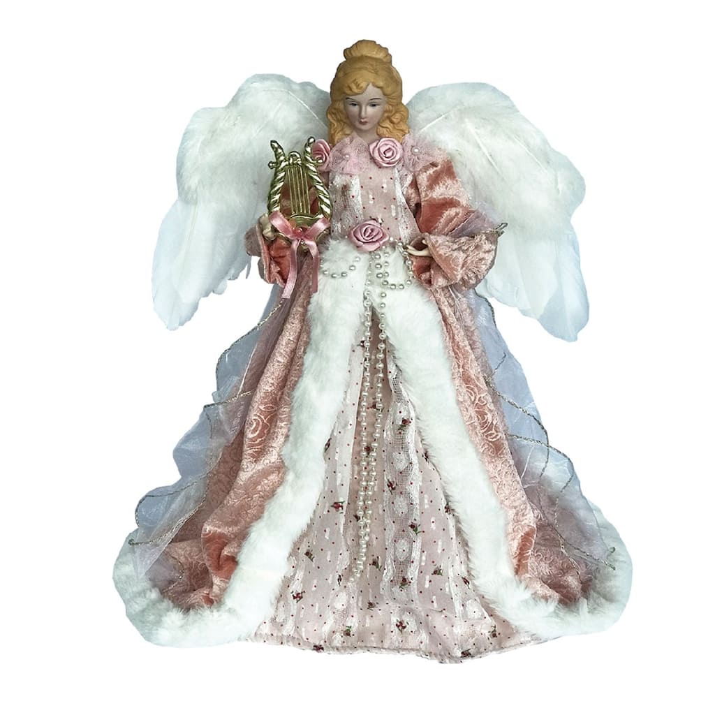 15" Pink and White Mauve Victorian Angel Christmas Tree Topper, Unlit
