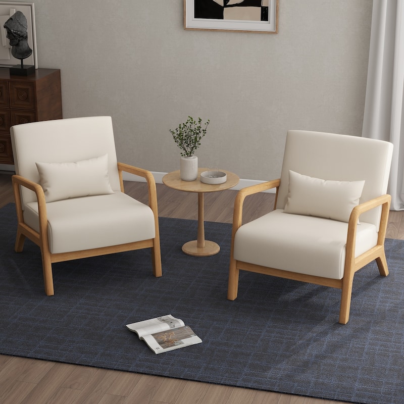2 Set Upholstered Lounge Arm Chair with Pillow - Set of 2