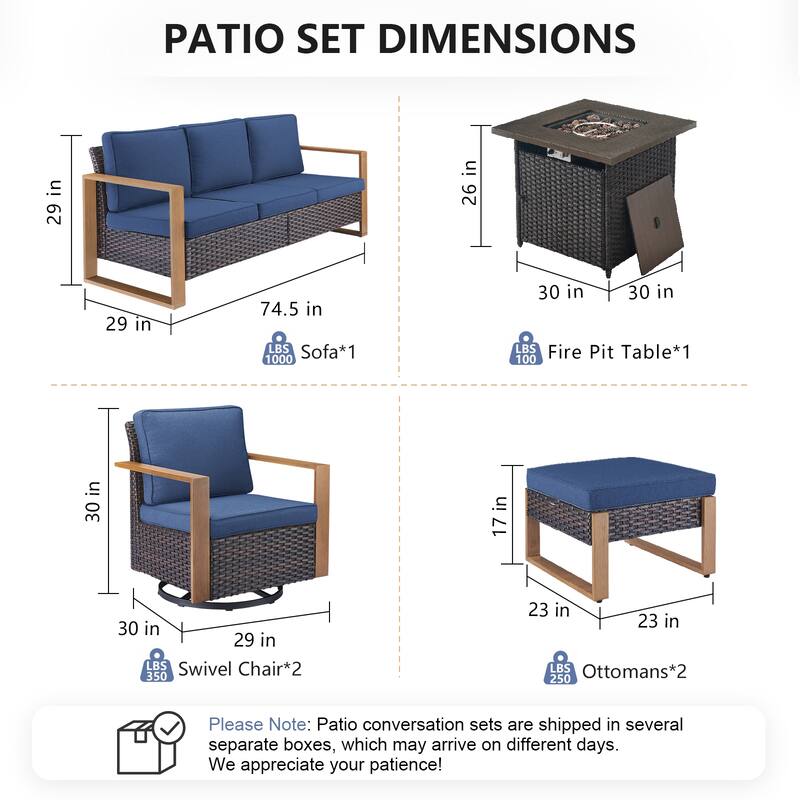 Pocassy Outdoor Fire Pit Conversation Set 3-Seat Sofa Chairs Patio Furniture Set
