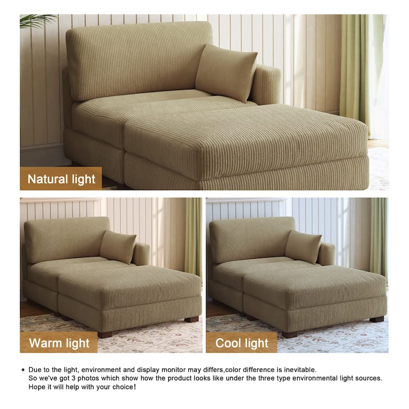 Modern Corduroy Upholstered Sectional Chaise Lounge with Ottoman