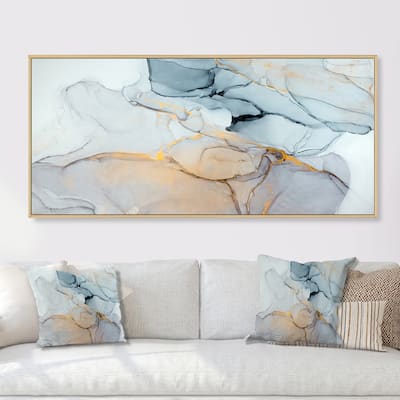 Designart "Luxry Blue And Grey Marble Art Ripples II" Abstract Framed Canvas Wall Art