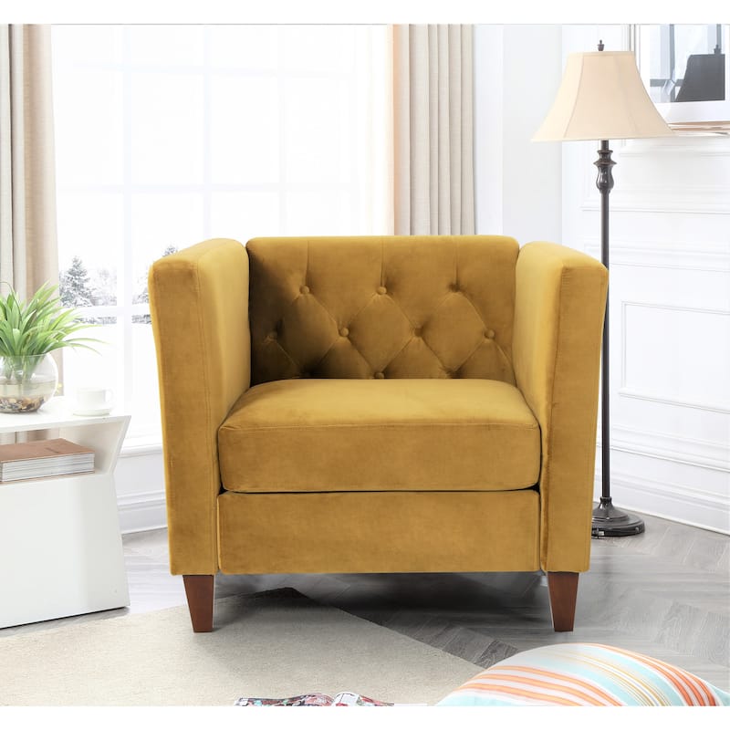 Lisette 33.07'' Velvet Square Arm Chair - Yellow
