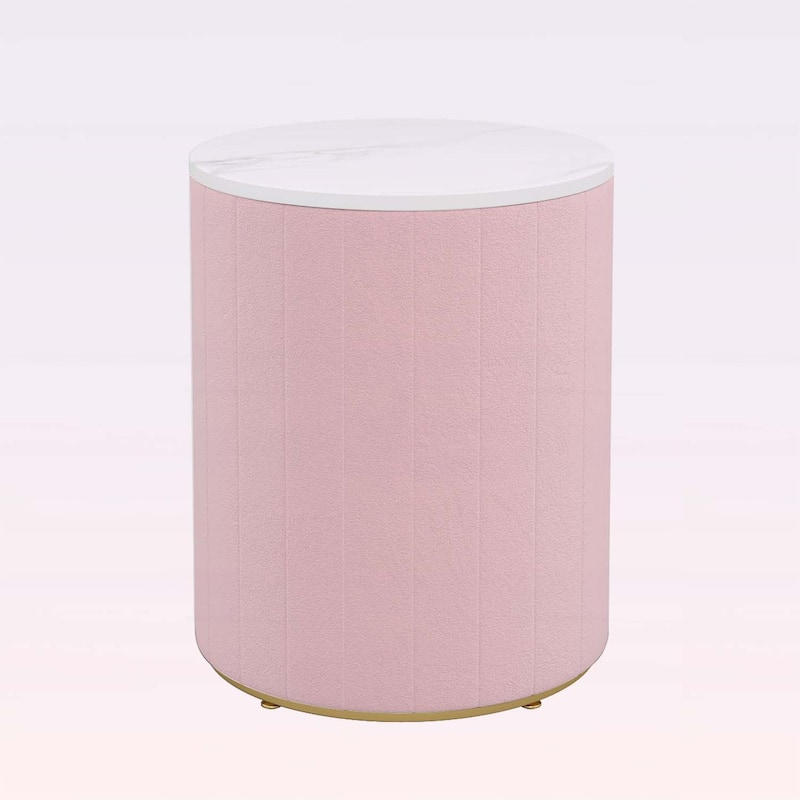 Elegant Upholstered Nightstand with 3 Drawers,Metal Handles,Marbling Sticker Top for Bedrooms