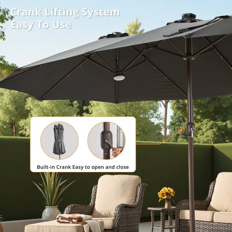 HOOOWOOO Outdoor Patio Umbrella with Solar LED Light