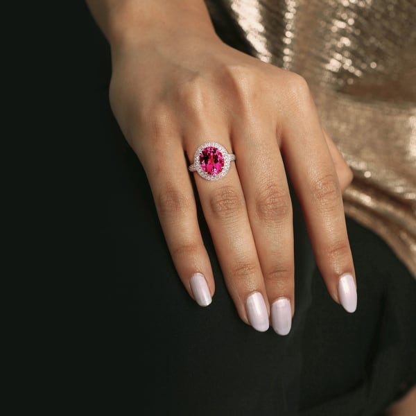 PINK TOPAZ & ZIRCON LARGE COCKTAIL RING size O 925 STERLING SILVER