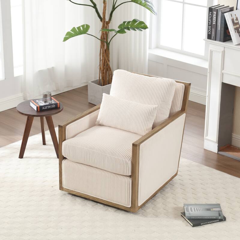 Corduroy Barrel Chair, High Back Comfy Accent Sofa Chair 360 Degree Swivel Barrel Arm Chairs, Leisure Arm Chair for Living Room