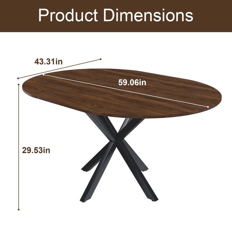 42" to 58" Extendable Round Dining Table, Modern Wood Veneer Top & Carbon Steel X-Base