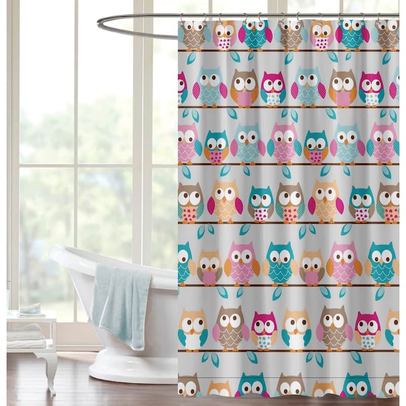 Novelty Peva 13-piece Shower Curtain with Hooks No liner needed - Owl