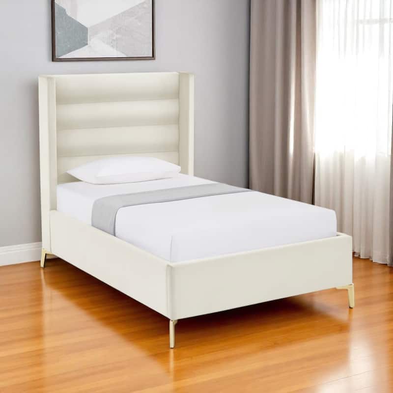 HomeRoots Cream Velvet Upholstered Full Bed Frame - Full - Cream