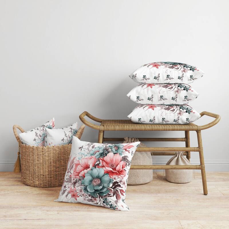 Blossom Burst Faux Suede Reversible Throw Pillow Red and Green