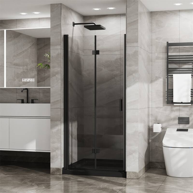 34"x 72" Bifold Frameless Glass Shower Door 1/4 " Tempered Clear Glass - Black