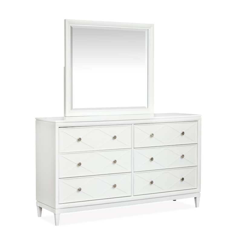 Magnussen Home Springhouse Whisper White Double Drawer Dresser with Landscape Mirror - 6-drawer