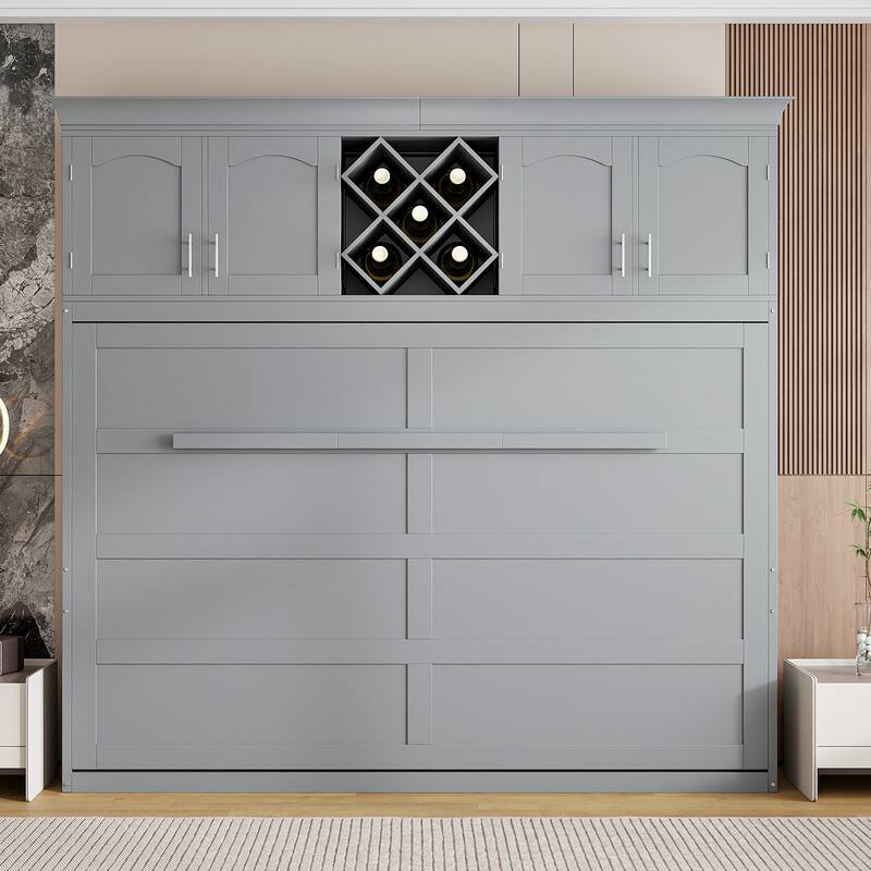 Queen Murphy Bed Cabinet with Dual-Piston Mechanism, No Box Spring - Gray