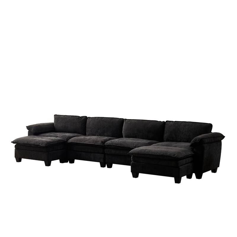 Roomfitters Large Modular 4-Seater Sofa with 2 Ottomans, U-Shaped Sectional Couch for Living Room
