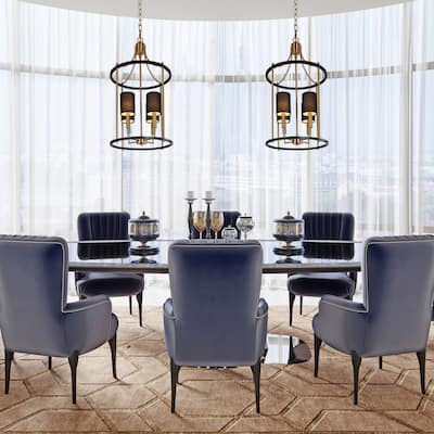 Evaie Modern Farmhouse 4-light Candle Chandelier Dimmable with Black Fabric Shade - D13.5'' x H88''