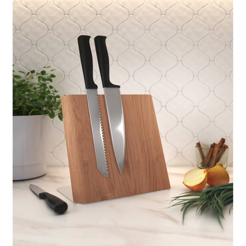 Manada Folding Teak Magnetic Knife Storage - Teak & Stainless Steel
