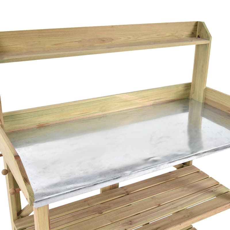 Costway Outdoor Garden Wooden Potting Work Bench Station Planting