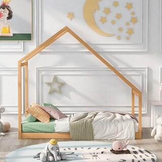 Simplistic Design Twin Size Wooden House Bed