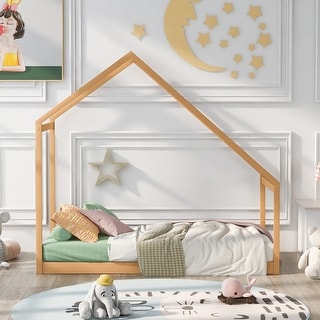 Twin Size Wooden House Bed with Semi-Enclosed Design for Comfortable and Breathable Sleep Spaces