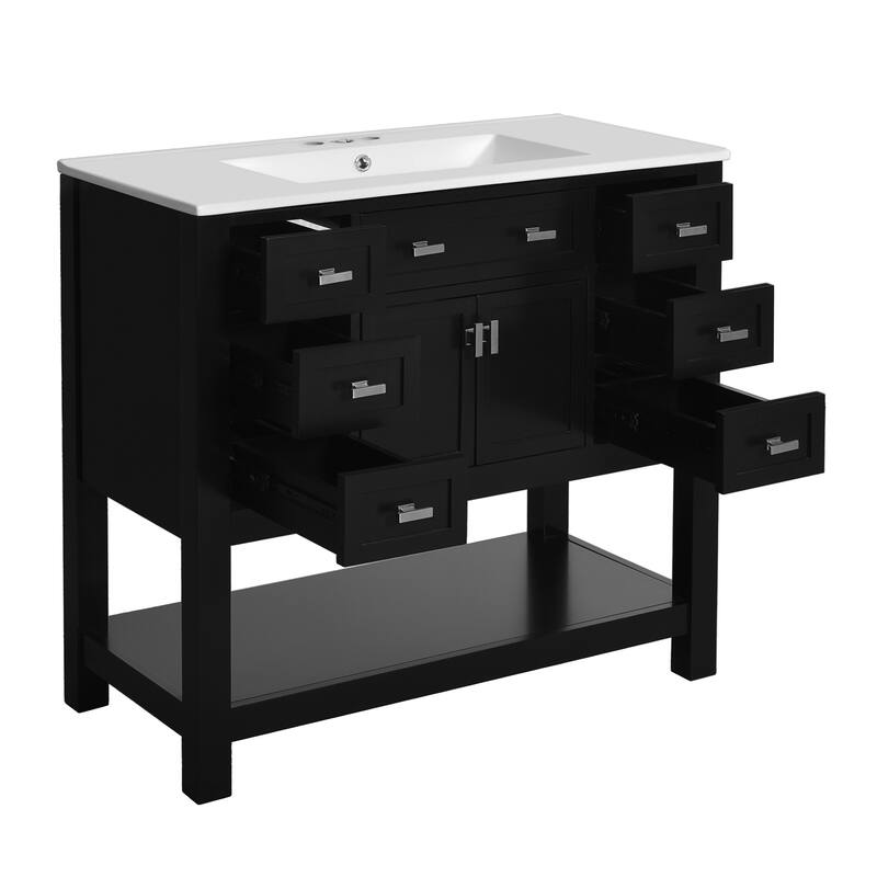 36'' Bathroom Vanity With Top Sink,Modern Bathroom Storage Cabinet With 2 Soft Closing Doors And 6 Drawers,Single Sink