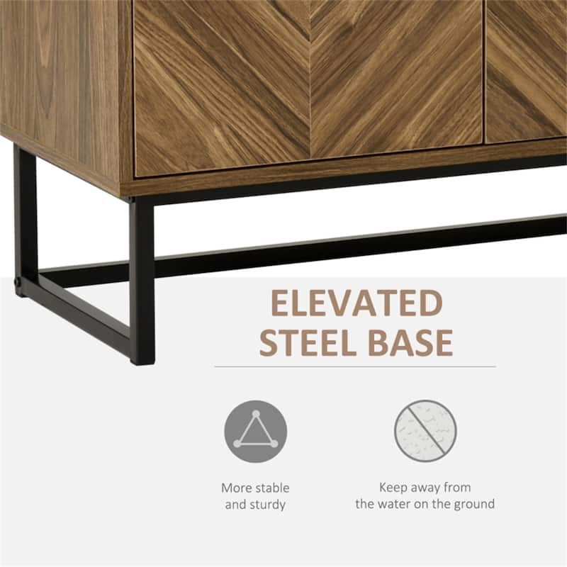 Walnut Vintage Style Storage Cabinet with Adjustable Shelf Two Door Wooden MDF Steel Base for Living Room