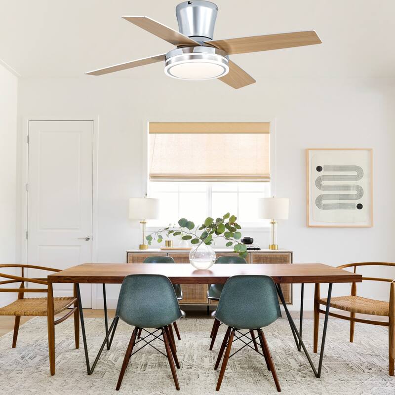 Cusp Barn 44" Low Profile Flush Mount Ceiling Fans with Lights and Remote, Modern 6 Speeds Quiet Reversible DC Motor Ceiling Fan