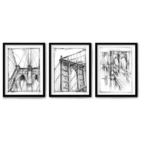 Brooklyn Bridge Sketches 3 Piece Framed Print Wall Art Set