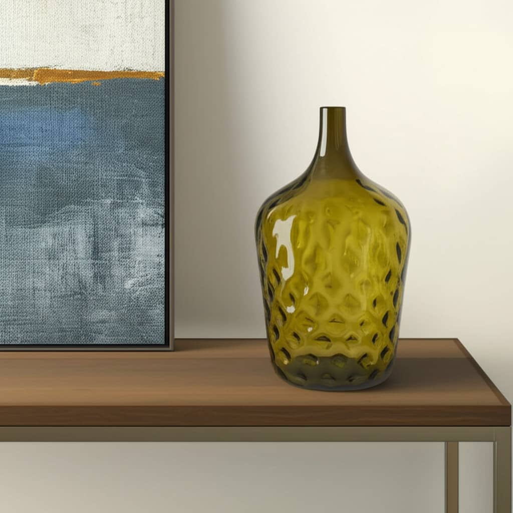 21" Olive Green Hammered Glass Table Vase - 11.80