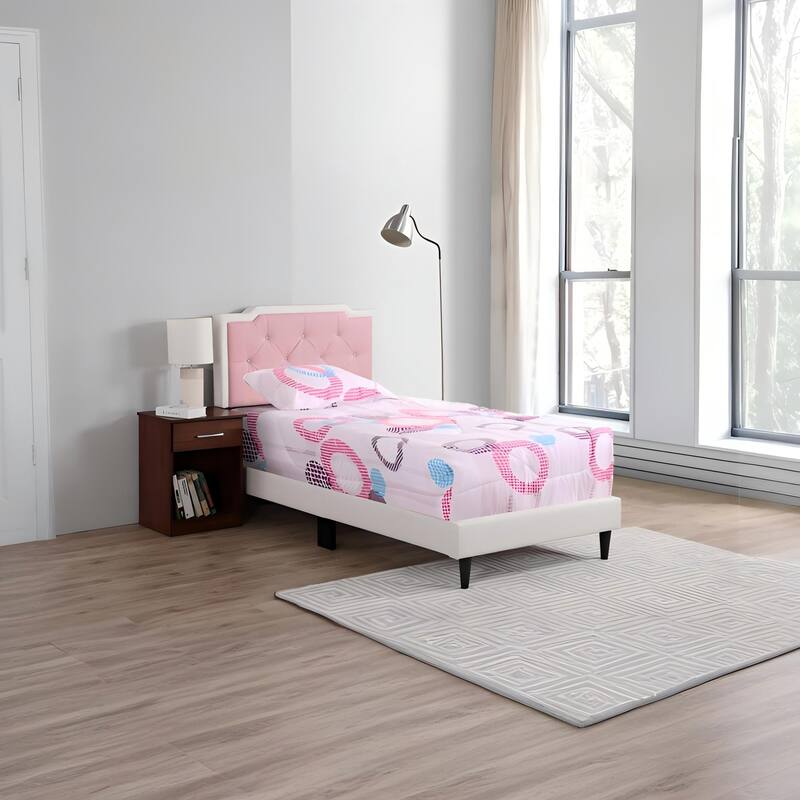 Twin Size PU Elegant Platform Bed with Foam Support - White