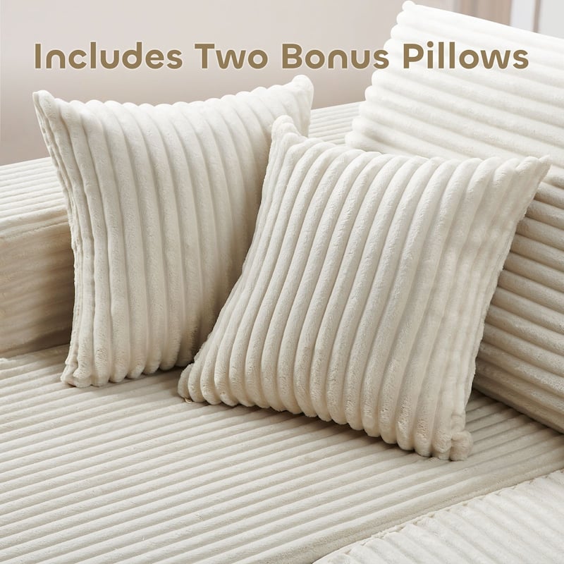 Meyreso No Assembly Required Long Plush L-Shaped Sectional Sofa with Round Nesting Coffee Tables