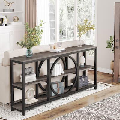70.9-inche Sofa Console Table with Creative Metal Leg Design, 3 Tiers Narrow Long Accent Tables for Entryway