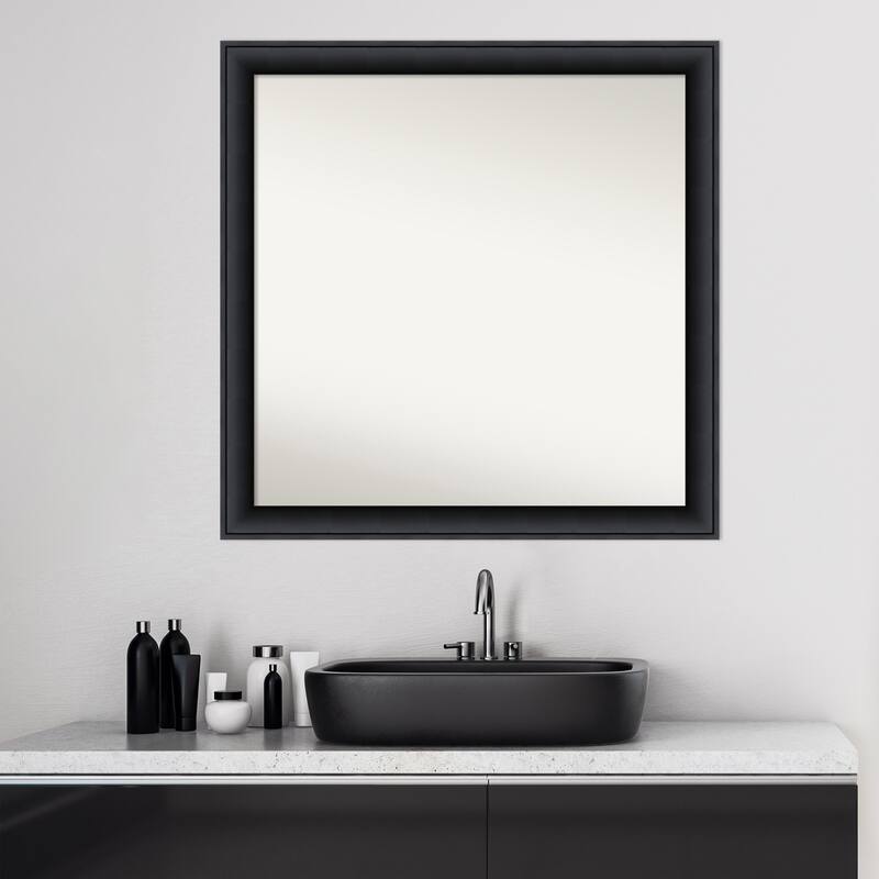 Non-Beveled Wood Bathroom Wall Mirror - Nero Black Frame - Nero Black