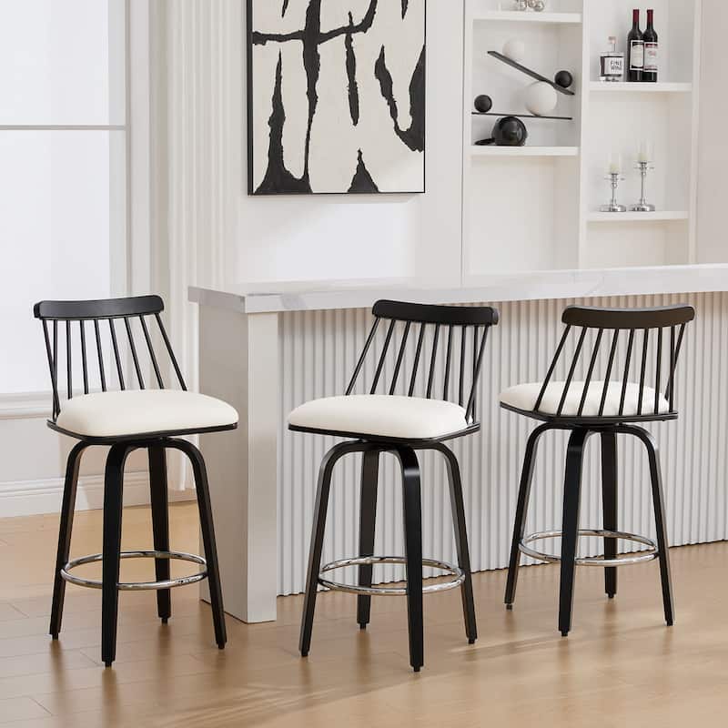 Mid-century Spindle Back Swivel Counter Height Bar Stools - 37.2"H x 18.9"W x 18.9"D
