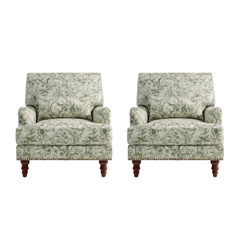 Set of 2 Mid Century Chenille Upholstered Accent Chairs