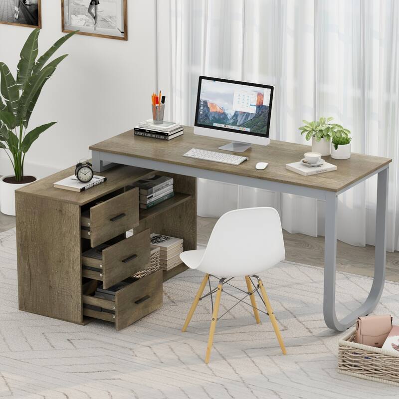L-shaped executive desk With 3 Drawers for Home and Office