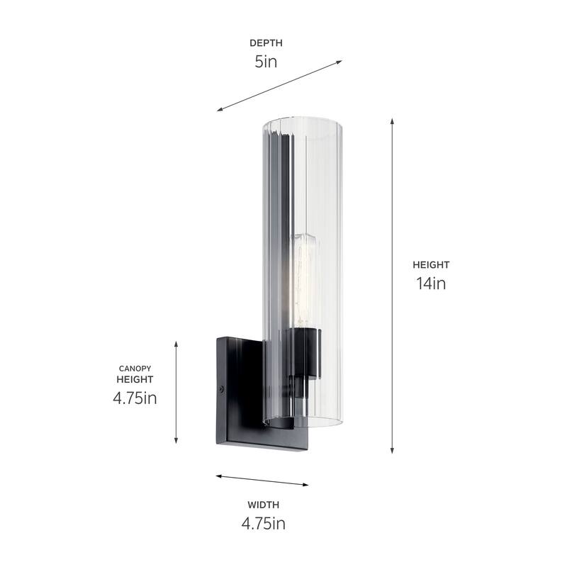 Jemsa 14 in. 1-Light Wall Sconce with Clear Fluted Glass Shade