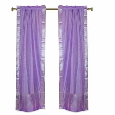 Lavender Rod Pocket Sheer Sari Curtains w/ Silver Border-Pair
