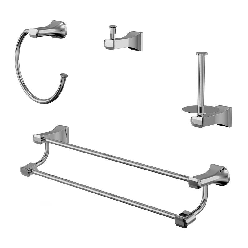 GRANDJOY 4-Piece Stainless Steel Bathroom Hardware Set with Wall Mount Double Towel Bar - Chrome