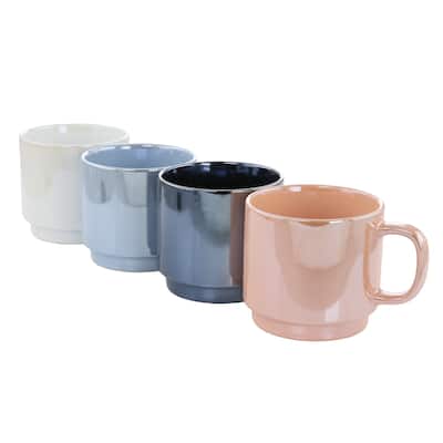 4 Piece 14.8 Ounce Stoneware Pearlized Mug Set