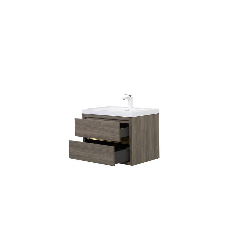 Abruzzo 30" Wall-Mount Bathroom Vanity with Stone Resin Top and Dual Soft-Close Drawers